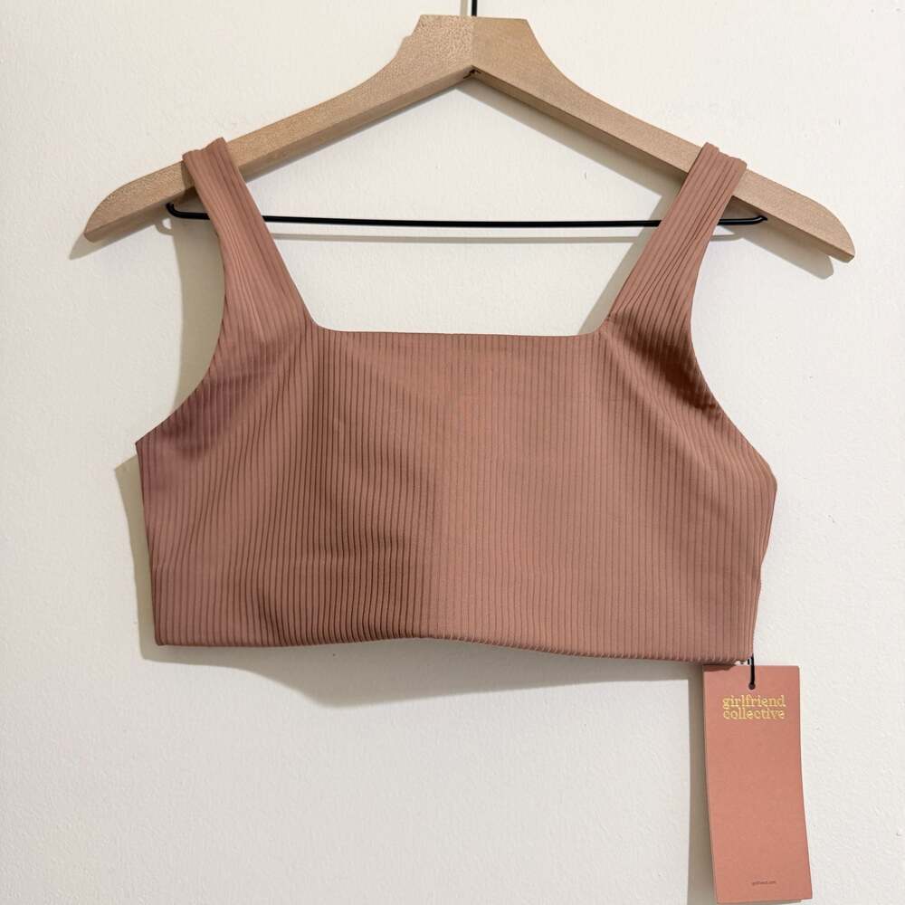 NWT Girlfriend Collective Ribbed Square Neck Sports Bra Brown M Yoga Activewear